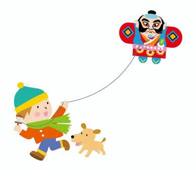 凧揚げしてる少年